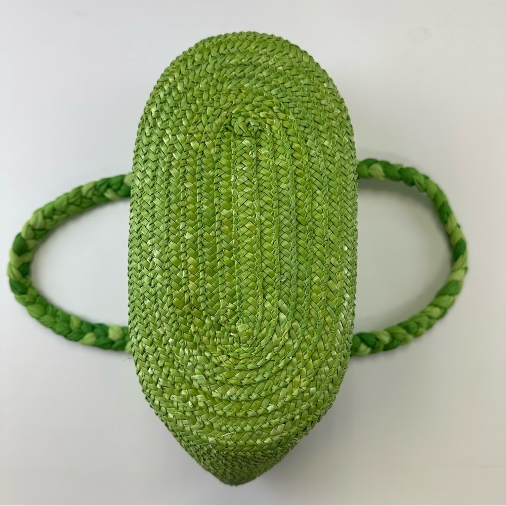 Cappelli NWT straw handbag kiwi green straw with braided handle zip top - Picture 7 of 10